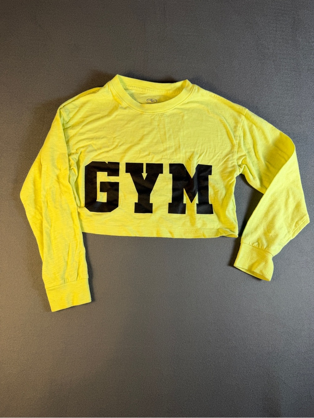 Athletic Works Yellow Long Sleeve Crop Top with Black GYM Print